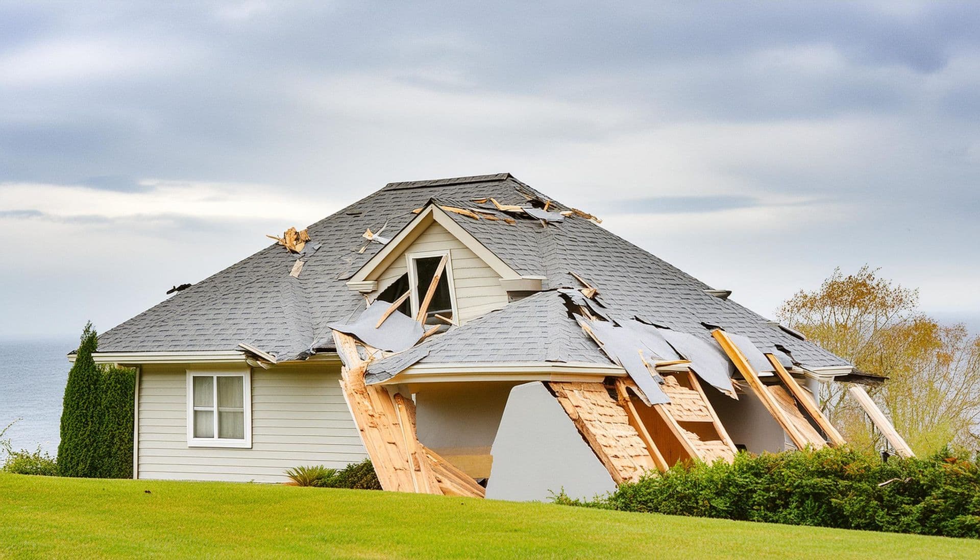 Home with storm damage