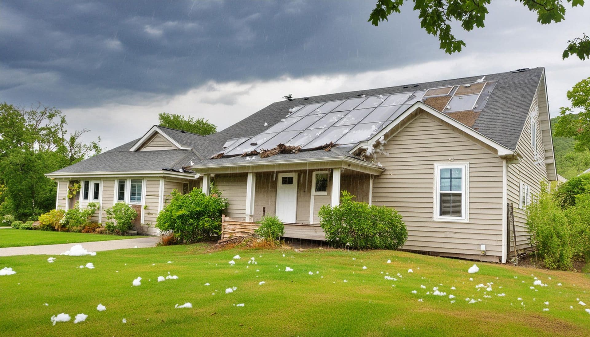Storm damaged home
