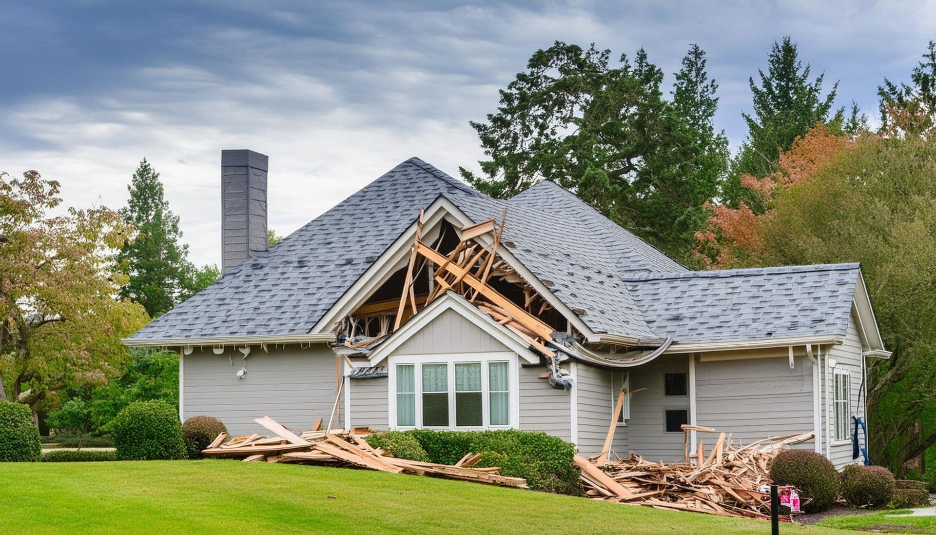 home with storm damage