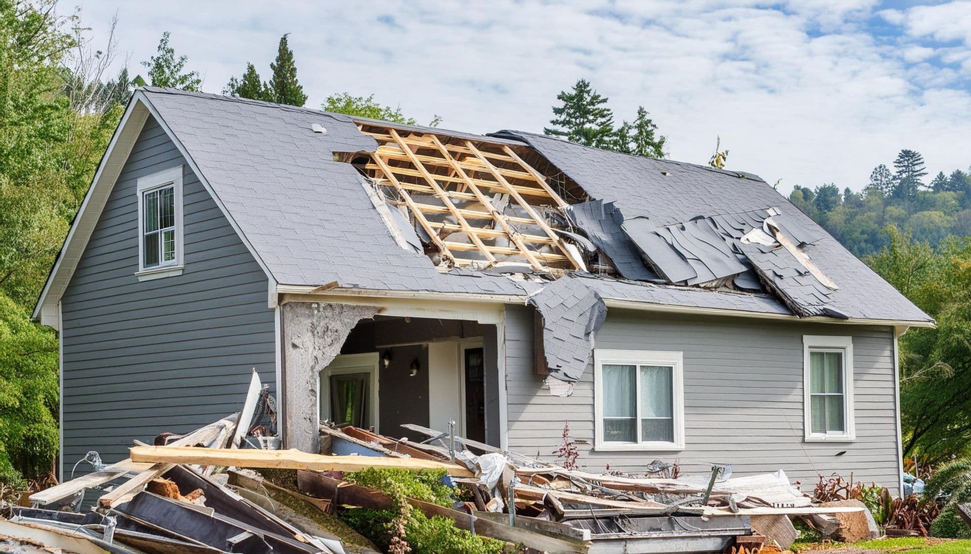 House with storm damage